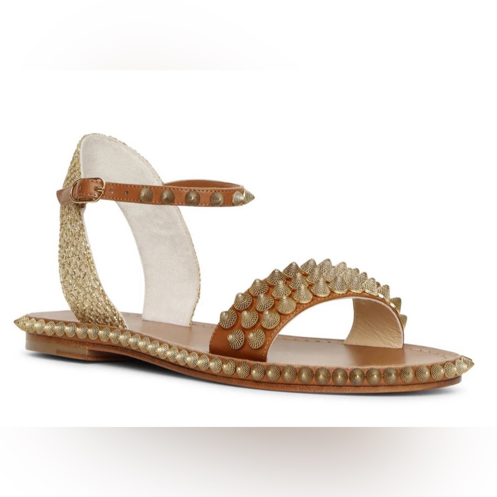 Christian Louboutin Women's Cordorella Gold Studded Flat Sandals, Size 39